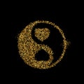 Gold glitter icon of Yin Yang isolated on background. Art creative concept illustration for web, glow light confetti, bright Royalty Free Stock Photo