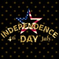 Gold glitter Independence day USA greeting card, flyer. July fourth poster. Royalty Free Stock Photo
