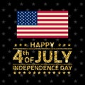 Gold glitter Independence day USA greeting card, flyer. July fourth poster Royalty Free Stock Photo