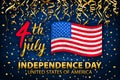 Gold glitter Independence day USA greeting card, flyer. July fourth poster. Patriotic banner for website template. Usable for 4th Royalty Free Stock Photo