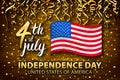 Gold glitter Independence day USA greeting card, flyer. July fourth poster. Patriotic banner for website template. Usable for 4th Royalty Free Stock Photo