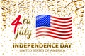 Gold glitter Independence day USA greeting card, flyer. July fourth poster. Patriotic banner for website template. Usable for 4th Royalty Free Stock Photo