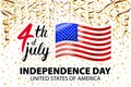 Gold glitter Independence day USA greeting card, flyer. July fourth poster. Patriotic banner for website template. Usable for 4th Royalty Free Stock Photo