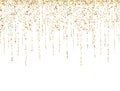 Gold glitter lines on white background. Glitter decoration frame. Golden sparkling confetti. Luxury holiday border