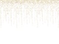 Gold glitter lines on white background. Golden sparkling confetti. Luxury holiday border. Glitter decoration frame