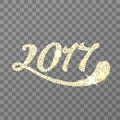 Gold glitter 2017 numbers for New Year holiday design. Vector glowing 2017 lettering on transparent background with stars and Royalty Free Stock Photo