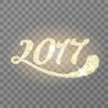 Gold glitter 2017 numbers for New Year holiday design. Vector glowing 2017 lettering on transparent background with stars and Royalty Free Stock Photo