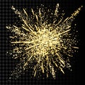 Gold glitter powder explosion. Golden dust and spark particles splash or shimmer burst.