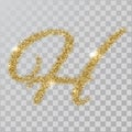 Gold glitter powder letter H in hand painted style.