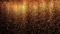 Gold glitter powder rain. Festive golden dust particles sparkle