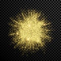 Gold glitter powder shining sparkles on vector transparent background
