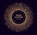 Gold glitter round vector frame. Sun beams glossy dust. Luxury background. Royalty Free Stock Photo