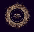 Gold glitter round vector frame. Sun beams glossy dust. Luxury background.