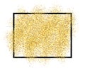 Gold glitter sand in black frame isolated white background. Golden texture confetti, sequins, dust spray. Bright pattern Royalty Free Stock Photo