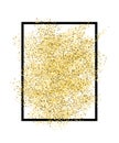 Gold glitter sand in black frame isolated white background. Golden texture confetti, sequins, dust spray. Bright pattern Royalty Free Stock Photo