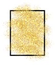 Gold glitter sand in black frame isolated white background. Golden texture confetti, sequins, dust spray. Bright pattern Royalty Free Stock Photo