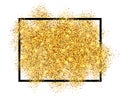 Gold glitter sand in black frame isolated white background. Golden texture confetti, sequins, dust spray. Bright pattern Royalty Free Stock Photo