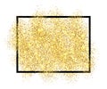 Gold glitter sand in black frame isolated white background. Golden texture confetti, sequins, dust spray. Bright pattern Royalty Free Stock Photo