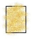 Gold glitter sand in black frame isolated white background. Golden texture confetti, sequins, dust spray. Bright pattern Royalty Free Stock Photo