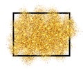 Gold glitter sand in black frame isolated white background. Golden texture confetti, sequins, dust spray. Bright pattern Royalty Free Stock Photo