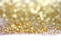 Gold glitter shine dots confetti. Abstract light blur blink sparkle defocus backgound