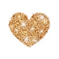 Gold glitter shiny heart. Valentine golden vector design element for sticker, wedding, Valentines greeting card