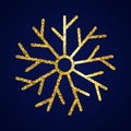 Gold glitter snowflake on dark blue background Royalty Free Stock Photo