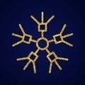 Gold glitter snowflake on dark blue background Royalty Free Stock Photo