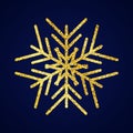 Gold glitter snowflake on dark blue background Royalty Free Stock Photo