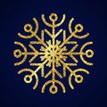 Gold glitter snowflake on dark blue background Royalty Free Stock Photo