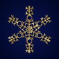 Gold glitter snowflake on dark blue background Royalty Free Stock Photo