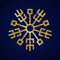 Gold glitter snowflake on dark blue background Royalty Free Stock Photo