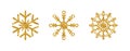 Gold glitter snowflakes set on white background. Luxury design element. Shining snowflake with sparkles and star Royalty Free Stock Photo