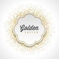 Gold Glitter Sparkles Bright Confetti White Paper Label Frame Vector Background