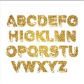 Gold glitter sparkling alphabet. Decorative golden luxury letters . Shiny glam abstract abc. Golden glitter text good for sale, ho