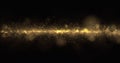 Gold glitter, sparkling light dust particles with bokeh light. Golden glittering light sparks, magic shimmering glow in space