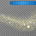 Gold glitter star dust trail sparkling particles on transparent background. Transparent sparkle wave. Space comet tail