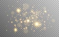 Gold glitter and stars on transparent background. Golden particles with stardust. Magic lights composition. Special Royalty Free Stock Photo