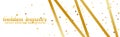 Gold glitter template banner with ribbons. Shiny luxury vector with golden elements on white background