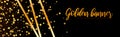 Gold glitter template banner with ribbons. Shiny luxury vector with golden elements on black background Royalty Free Stock Photo