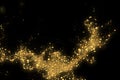 Gold glitter texture on a black background. Abstract particles of golden color, flow of wavy glitter confetti. Festive Royalty Free Stock Photo