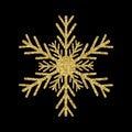 Gold glitter texture snowflake design isolated on black background.. Vector illustration.