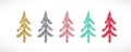 Gold glitter textured Christmas tree hand drawn icons set. Vector Shiny Christmas, New year and winter sparkling golden, silver, Royalty Free Stock Photo