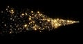 Gold glitter trail, glittering glister light and golden shooting star on black background. Shiny golden sparks wave trail with