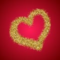 Gold glitter Valentines Day heart on red gradient