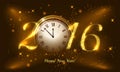Gold glitter Vector 2016 Happy New Year background with gold clock