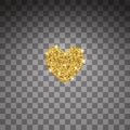 Gold glitter vector heart. Golden sparcle St. Valentines day card. Luxouy design element. Amber particles on transparent