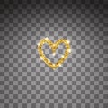 Gold glitter vector heart. Golden sparcle St. Valentines day card. Luxouy design element. Amber particles on transparent