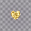 Gold glitter vector heart. Golden sparcle St. Valentines day card. Luxouy design element. Amber particles on transparent