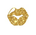 Gold glitter vector lips. Golden sparkle kiss.